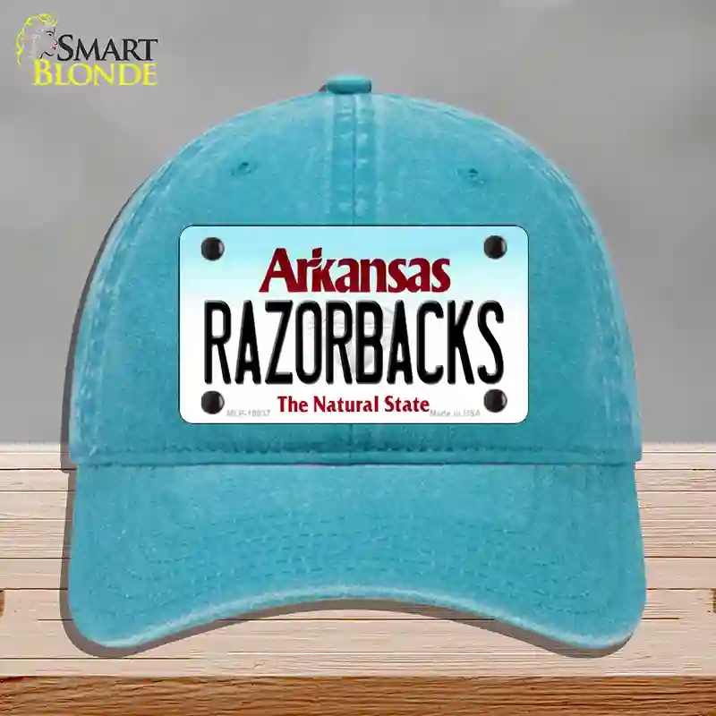 HAT10-MLP-10037 Razorbacks Arkansas Novelty License Plate Hat, Unconstructed Cotton - Lake Blue
