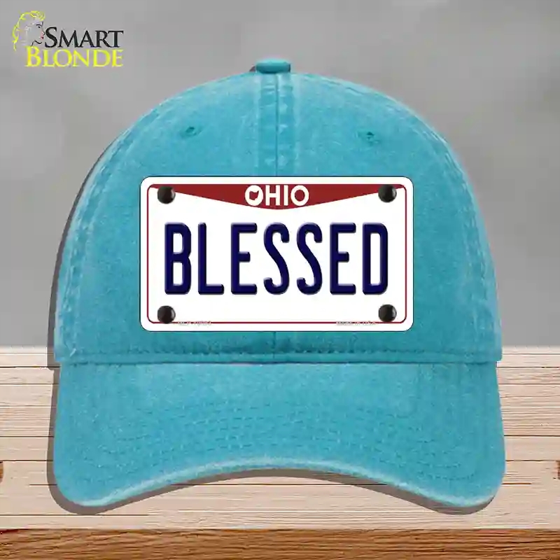 HAT10-MLP-10093 Blessed Ohio Novelty License Plate Hat, Unconstructed Cotton - Lake Blue