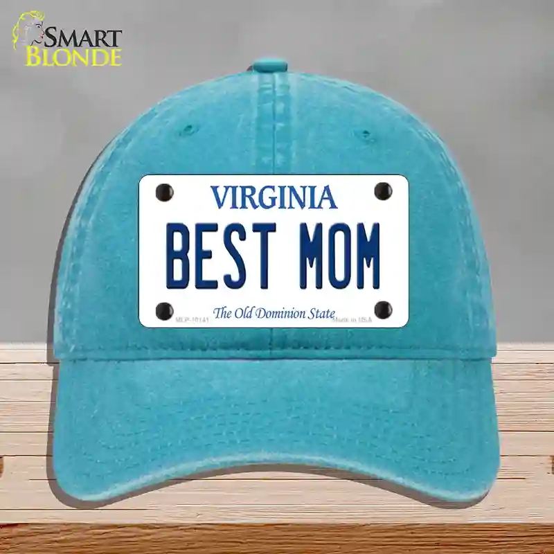 HAT10-MLP-10141 Best Mom Virginia Novelty License Plate Hat, Unconstructed Cotton - Lake Blue