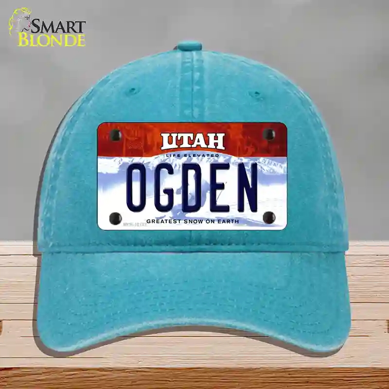 HAT10-MLP-10187 Ogden Utah Novelty License Plate Hat, Unconstructed Cotton - Lake Blue