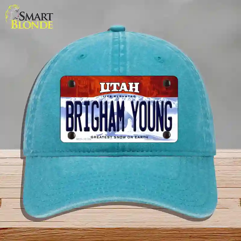 HAT10-MLP-10199 Brigham Young Utah Novelty License Plate Hat, Unconstructed Cotton - Lake Blue