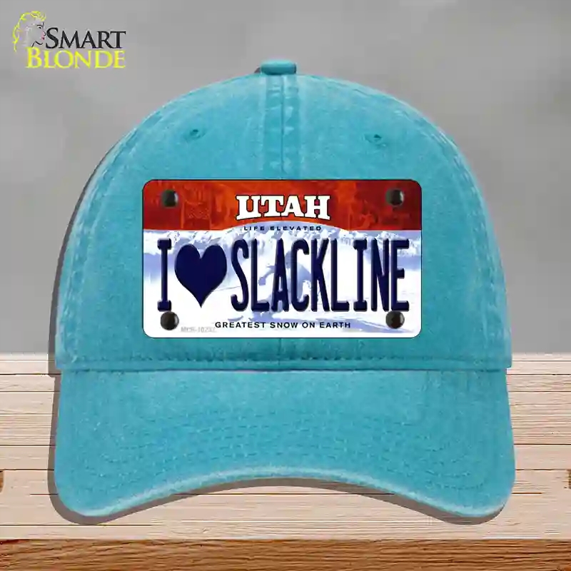 HAT10-MLP-10237 I Love Slackline Utah Novelty License Plate Hat, Unconstructed Cotton - Lake Blue