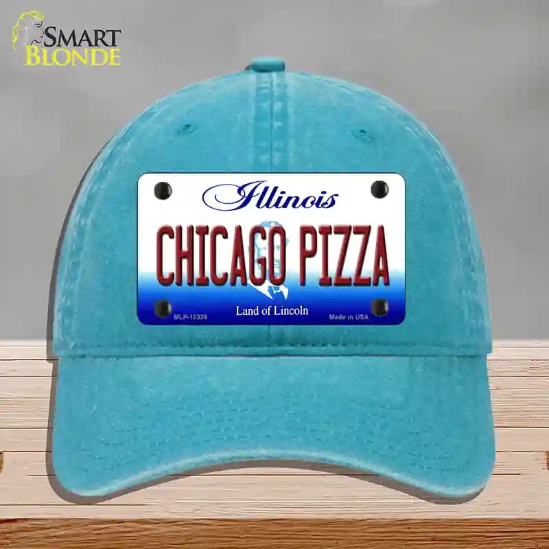 HAT10-MLP-10326 Chicago Pizza Illinois Novelty License Plate Hat, Unconstructed Cotton - Lake Blue