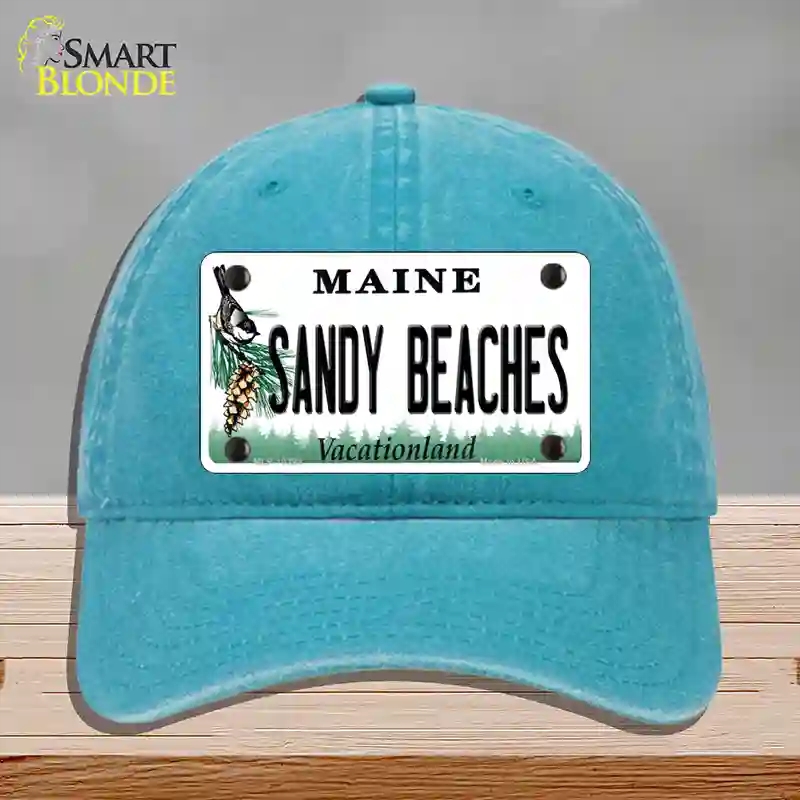 HAT10-MLP-10398 Sandy Beaches Maine Novelty License Plate Hat, Unconstructed Cotton - Lake Blue