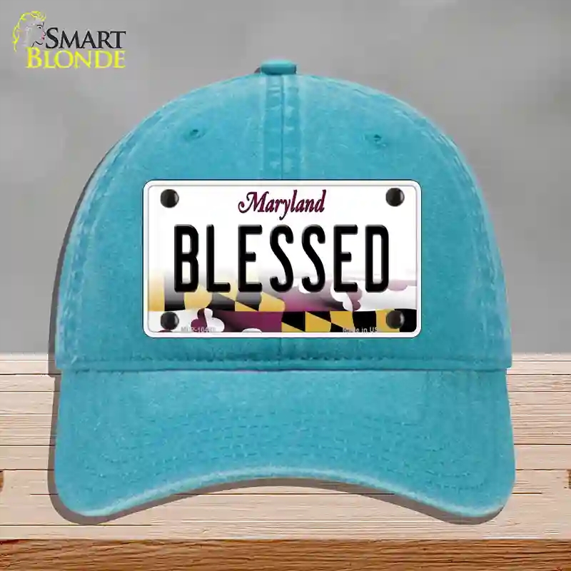 HAT10-MLP-10498 Blessed Maryland Novelty License Plate Hat, Unconstructed Cotton - Lake Blue
