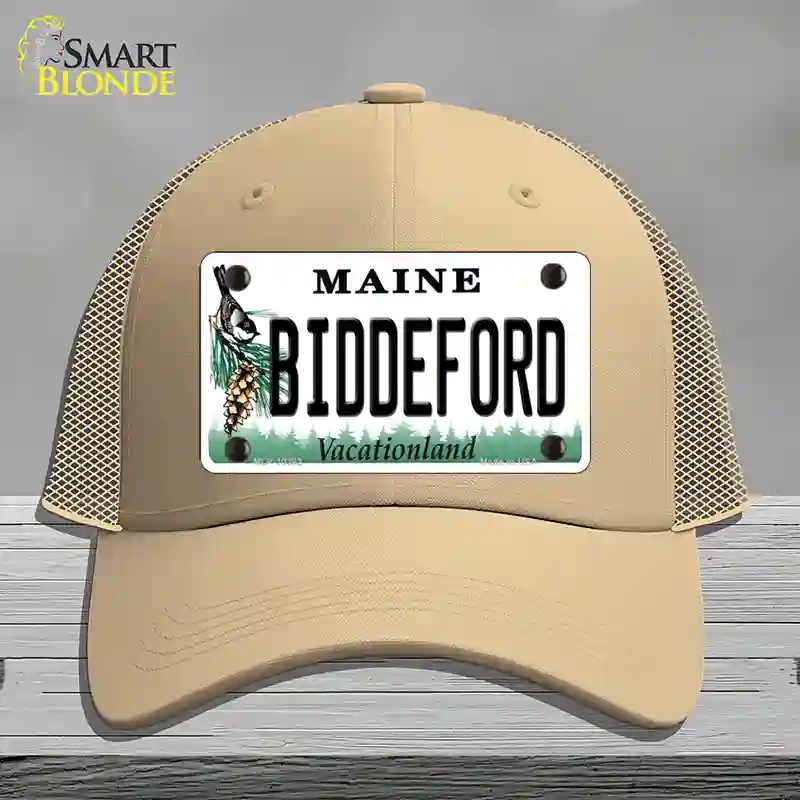 HAT15-MLP-10392 Biddeford Maine Novelty License Plate Hat, Mesh - Khaki