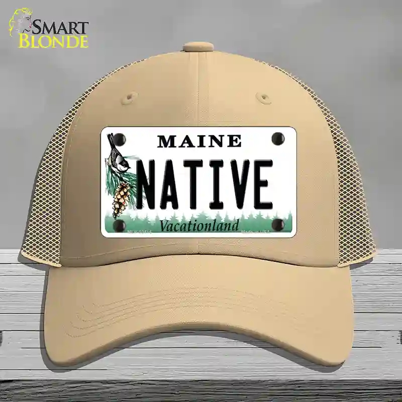 HAT15-MLP-10416 Native Maine Novelty License Plate Hat, Mesh - Khaki