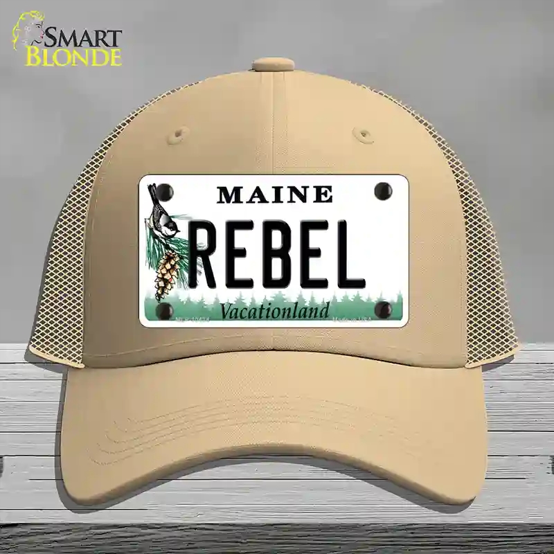 HAT15-MLP-10424 Rebel Maine Novelty License Plate Hat, Mesh - Khaki