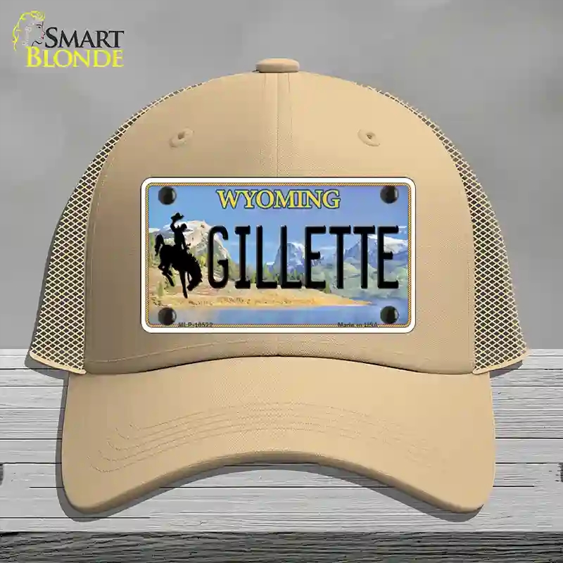 HAT15-MLP-10522 Gillette Wyoming Novelty License Plate Hat, Mesh - Khaki