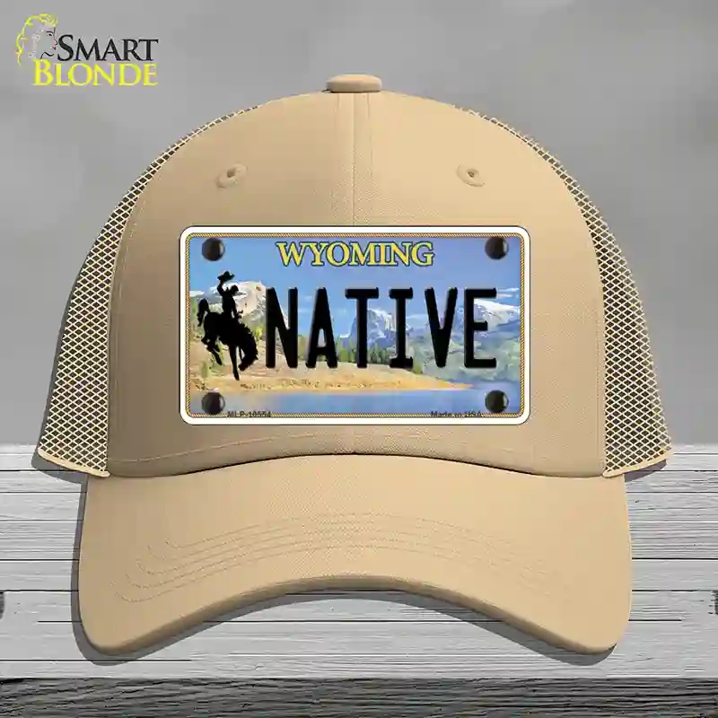 HAT15-MLP-10554 Native Wyoming Novelty License Plate Hat, Mesh - Khaki
