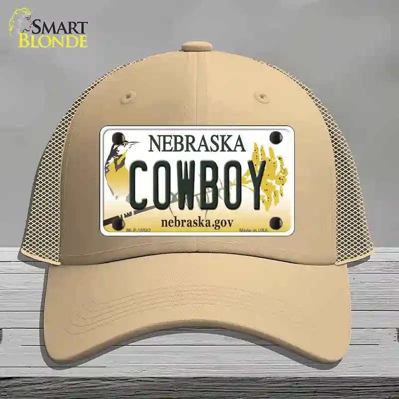 HAT15-MLP-10582 Cowboy Nebraska Novelty License Plate Hat, Mesh - Khaki