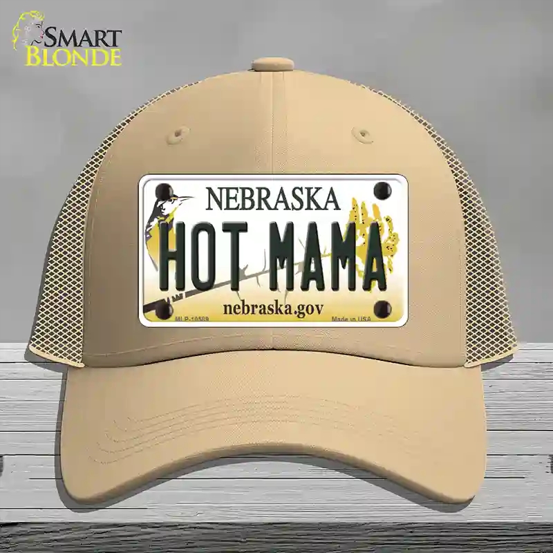HAT15-MLP-10589 Hot Mama Nebraska Novelty License Plate Hat, Mesh - Khaki