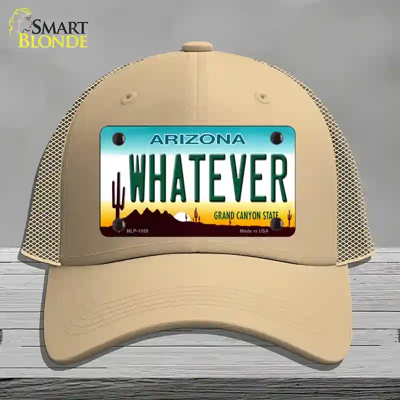 HAT15-MLP-1059 Whatever Arizona Novelty License Plate Hat, Mesh - Khaki