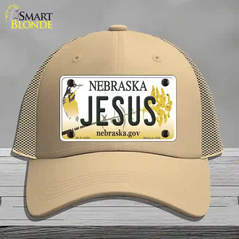 HAT15-MLP-10591 Jesus Nebraska Novelty License Plate Hat, Mesh - Khaki