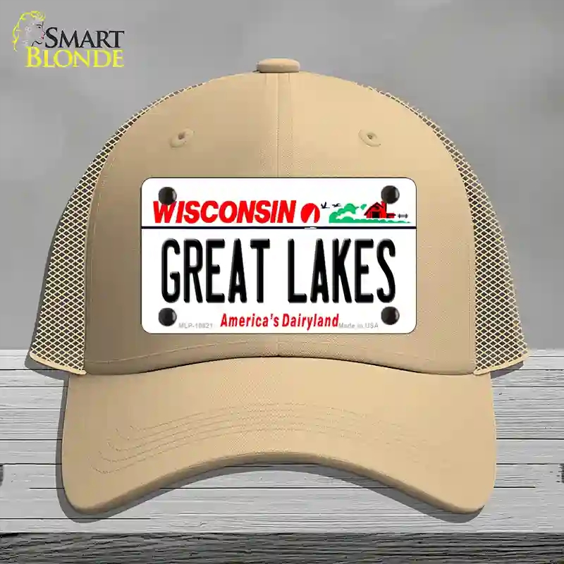 HAT15-MLP-10621 Great Lakes Wisconsin Novelty License Plate Hat, Mesh - Khaki