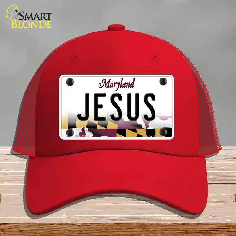 HAT17-MLP-10489 Jesus Maryland Novelty License Plate Hat, Mesh - Red