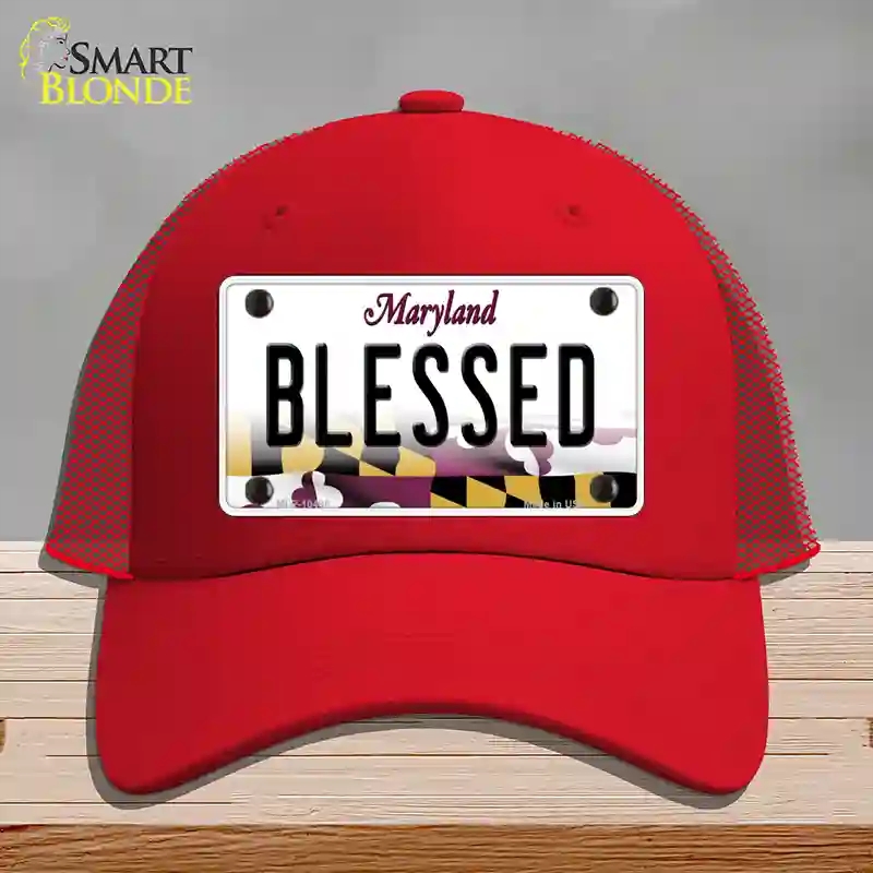 HAT17-MLP-10498 Blessed Maryland Novelty License Plate Hat, Mesh - Red