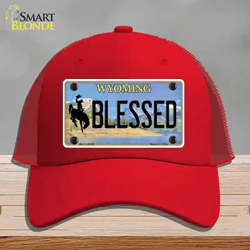 HAT17-MLP-10555 Blessed Wyoming Novelty License Plate Hat, Mesh - Red