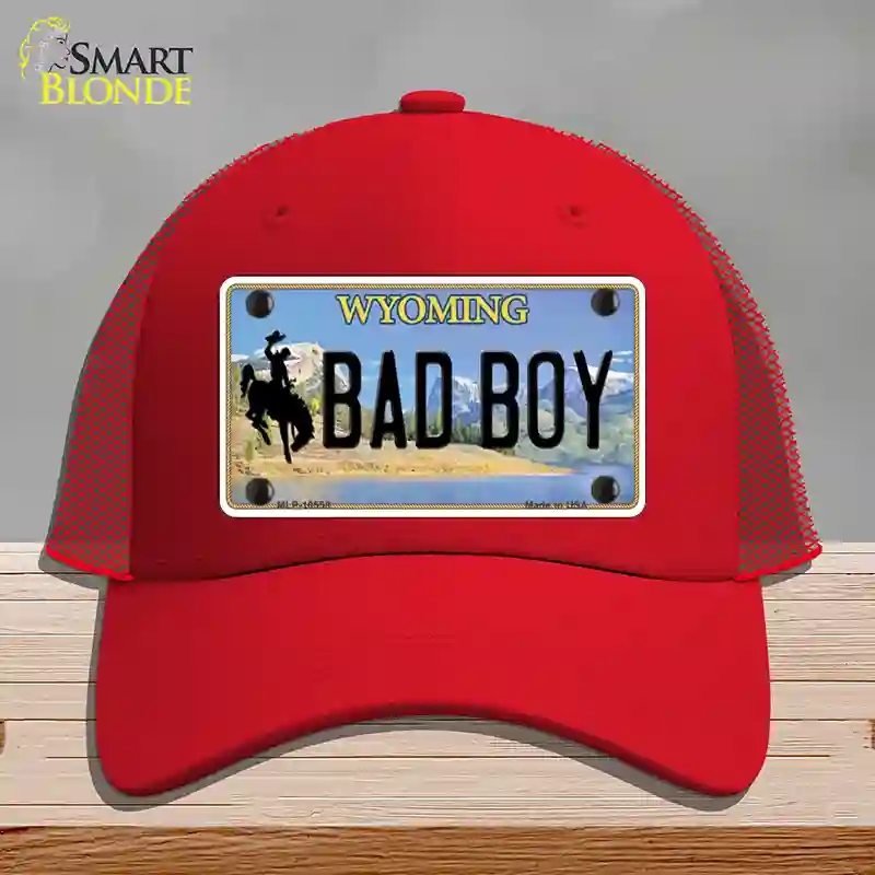 HAT17-MLP-10558 Bad Boy Wyoming Novelty License Plate Hat, Mesh - Red