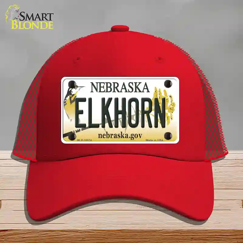 HAT17-MLP-10574 Elkhorn Nebraska Novelty License Plate Hat, Mesh - Red