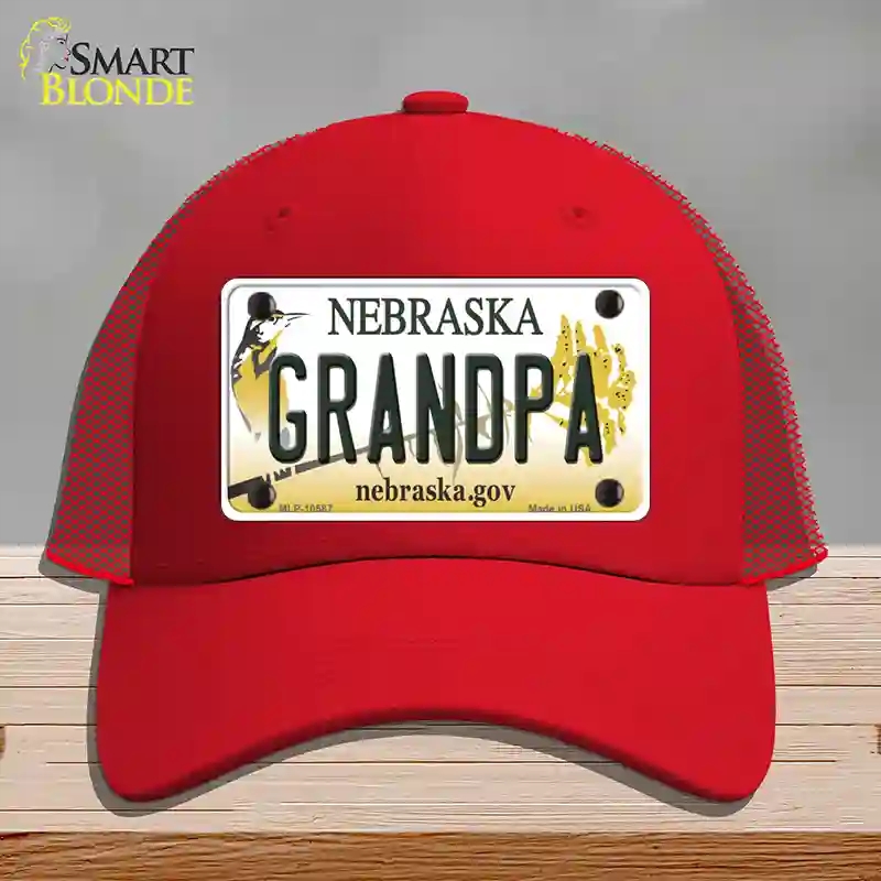 HAT17-MLP-10587 Grandpa Nebraska Novelty License Plate Hat, Mesh - Red