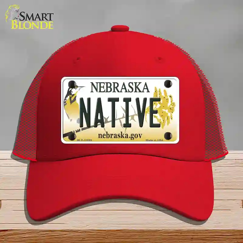 HAT17-MLP-10599 Native Nebraska Novelty License Plate Hat, Mesh - Red