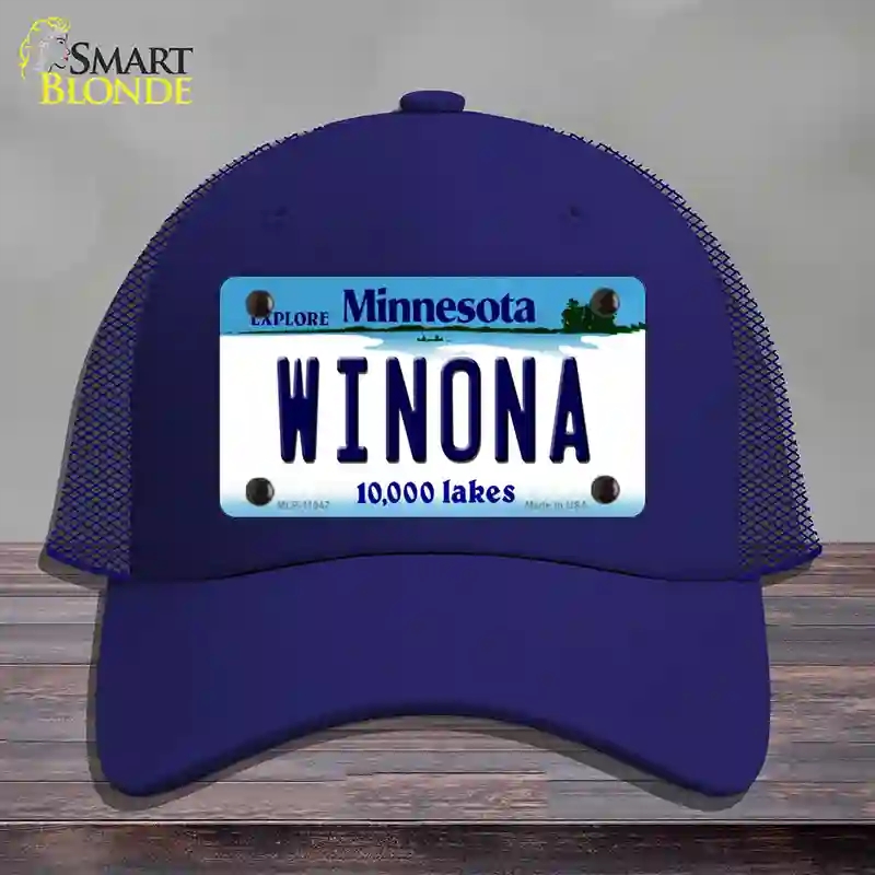 HAT18-MLP-11047 Winona Minnesota State Novelty License Plate Hat, Mesh - Royal Blue