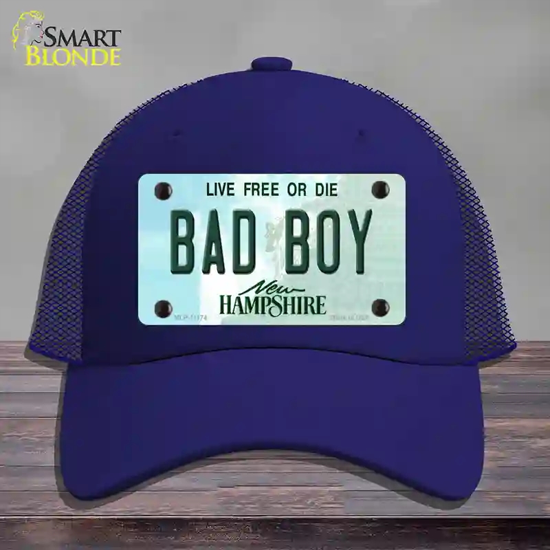 HAT18-MLP-11174 Bad Boy   Hampshire State Novelty License Plate Hat, Mesh - Royal Blue