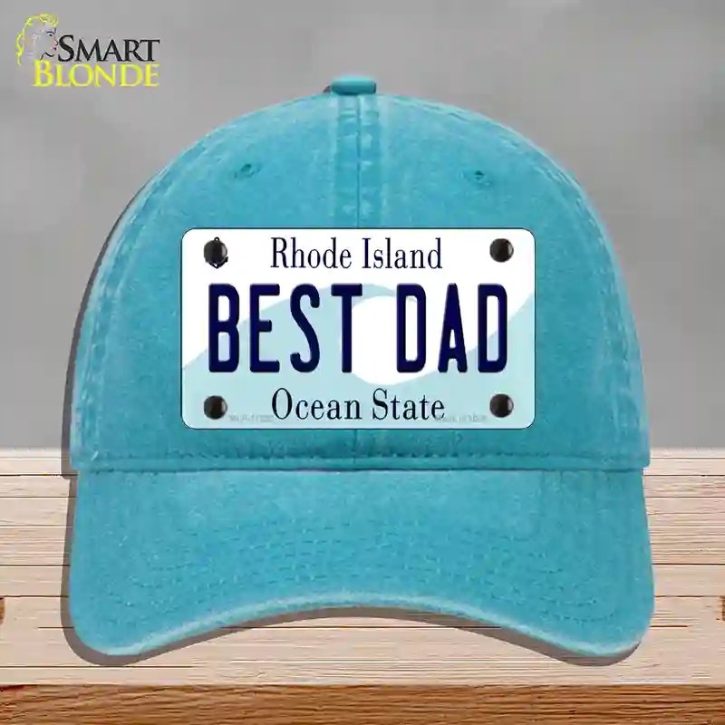 HAT10-MLP-11222 Best Dad Rhode Island State Novelty License Plate Hat, Unconstructed Cotton - Lake Blue