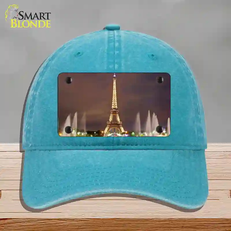 HAT10-MLP-11249 Eiffel Tower Night with Fountain Novelty License Plate Hat, Unconstructed Cotton - Lake Blue