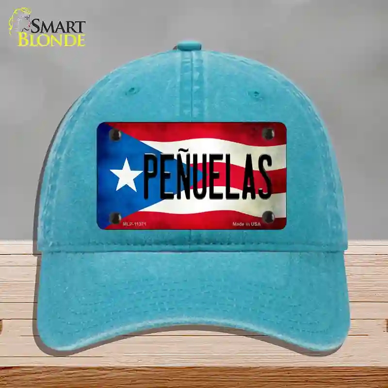HAT10-MLP-11371 Penuelas Puerto Rico Flag Novelty License Plate Hat, Unconstructed Cotton - Lake Blue