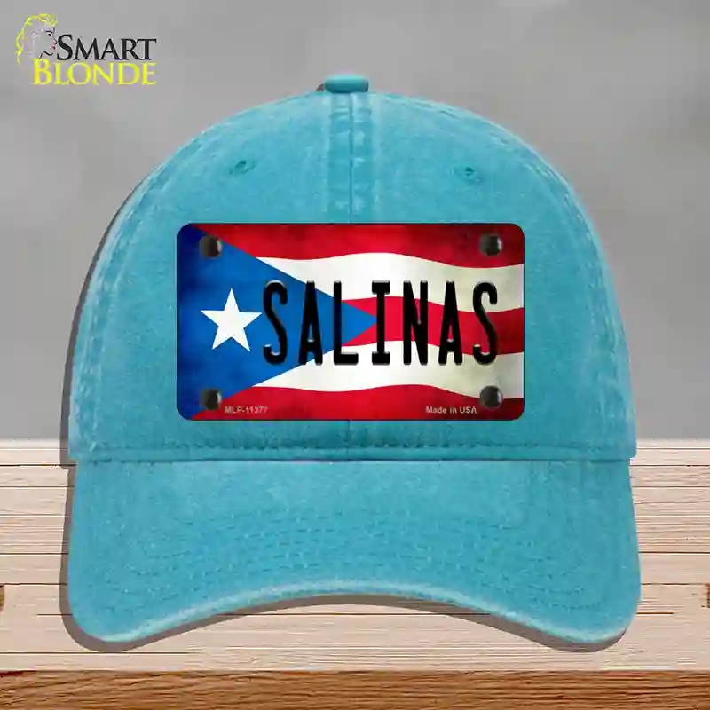 HAT10-MLP-11377 Salinas Puerto Rico Flag Novelty License Plate Hat, Unconstructed Cotton - Lake Blue