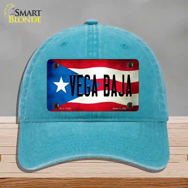 HAT10-MLP-11388 Vega Baja Puerto Rico Flag Novelty License Plate Hat, Unconstructed Cotton - Lake Blue