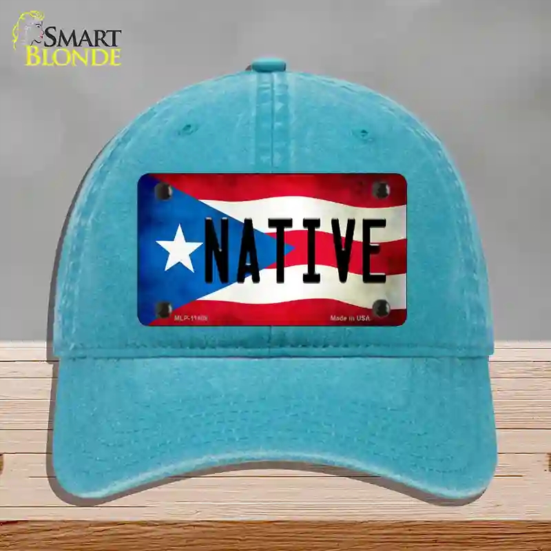HAT10-MLP-11408 Native Puerto Rico Flag Novelty License Plate Hat, Unconstructed Cotton - Lake Blue