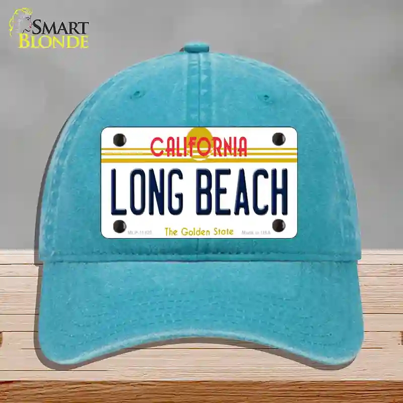 HAT10-MLP-11423 Long Beach California Novelty License Plate Hat, Unconstructed Cotton - Lake Blue