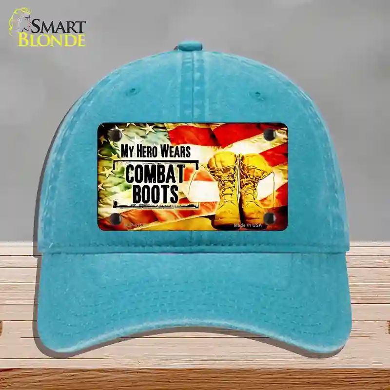 HAT10-MLP-11523 My Hero Wears Combat Boots Novelty License Plate Hat, Unconstructed Cotton - Lake Blue