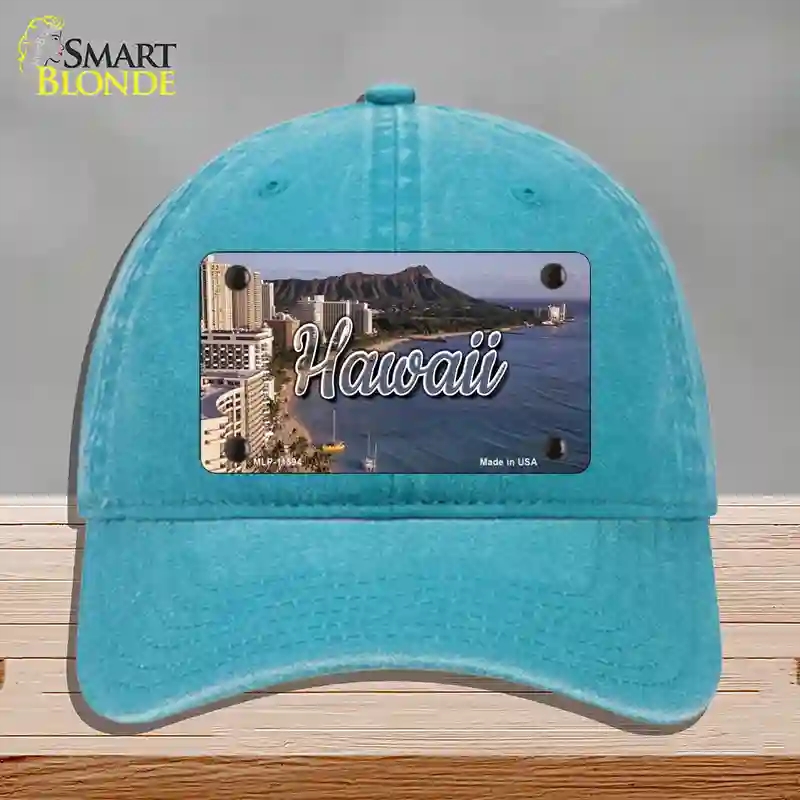 HAT10-MLP-11594 Hawaii Beach State Novelty License Plate Hat, Unconstructed Cotton - Lake Blue
