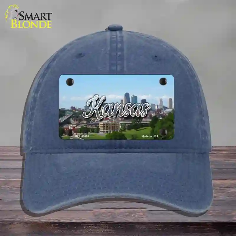 HAT11-MLP-11600 Kansas Downtown Skyline State Novelty License Plate Hat, Unconstructed Cotton - Navy