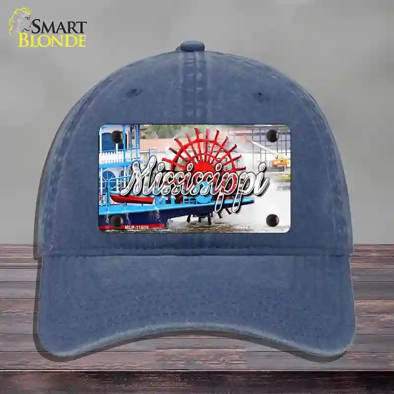 HAT11-MLP-11609 Mississippi Boat State Novelty License Plate Hat, Unconstructed Cotton - Navy