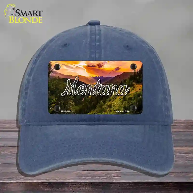 HAT11-MLP-11612 Montana Forest Sunset State Novelty License Plate Hat, Unconstructed Cotton - Navy