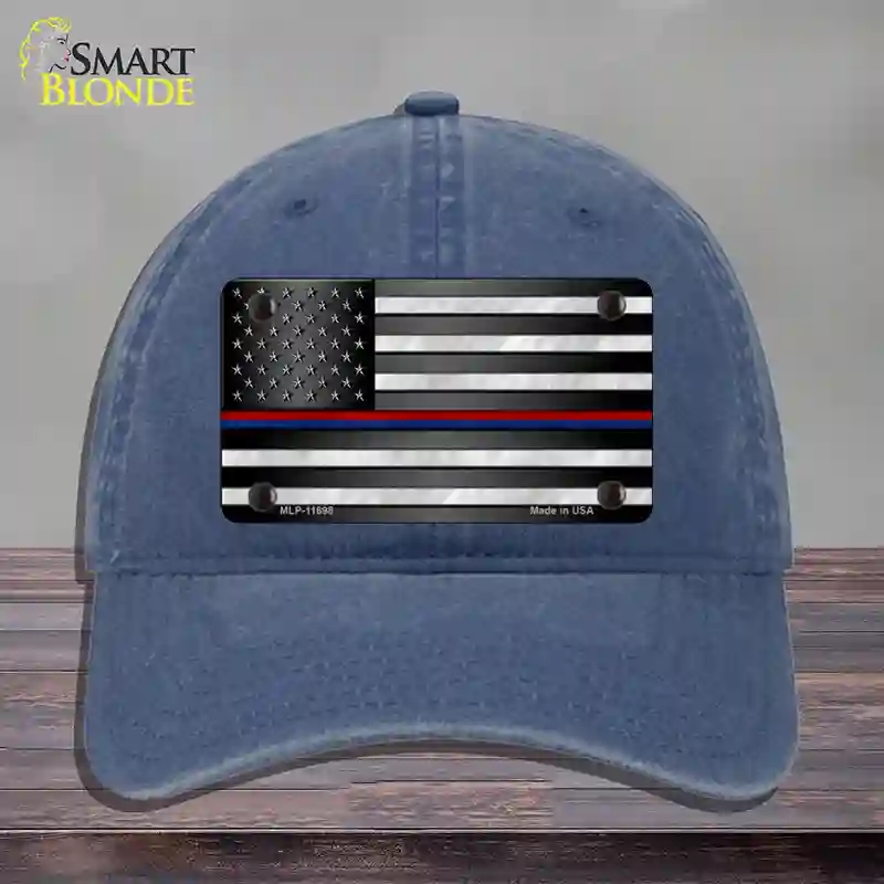 HAT11-MLP-11698 First Responder American Flag Novelty License Plate Hat, Unconstructed Cotton - Navy