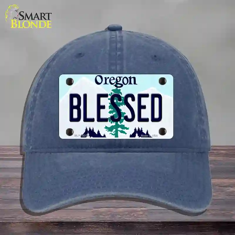 HAT11-MLP-10376 Blessed Oregon Novelty License Plate Hat, Unconstructed Cotton - Navy