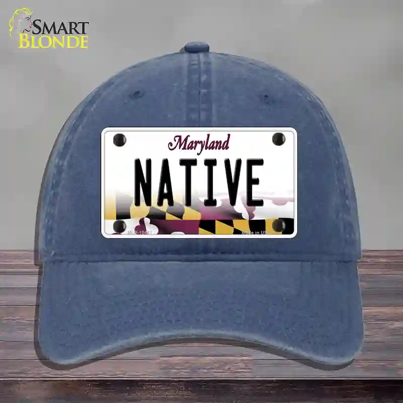 HAT11-MLP-10497 Native Maryland Novelty License Plate Hat, Unconstructed Cotton - Navy
