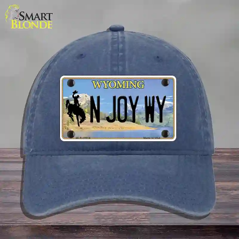 HAT11-MLP-10514 N Joy WY Wyoming Novelty License Plate Hat, Unconstructed Cotton - Navy