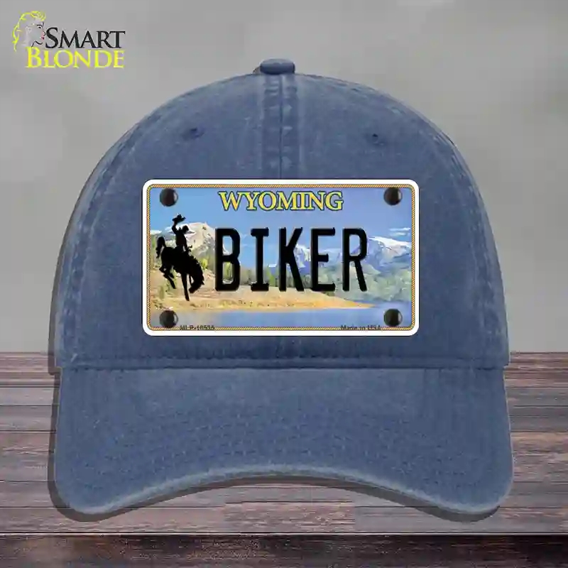 HAT11-MLP-10535 Biker Wyoming Novelty License Plate Hat, Unconstructed Cotton - Navy