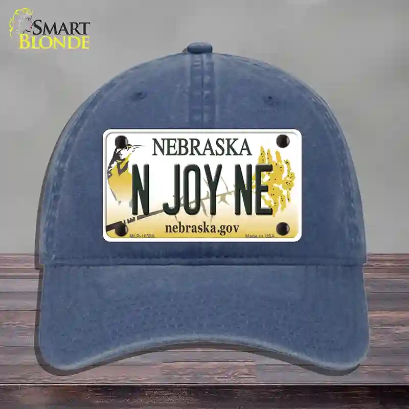 HAT11-MLP-10568 N Joy NE Nebraska Novelty License Plate Hat, Unconstructed Cotton - Navy
