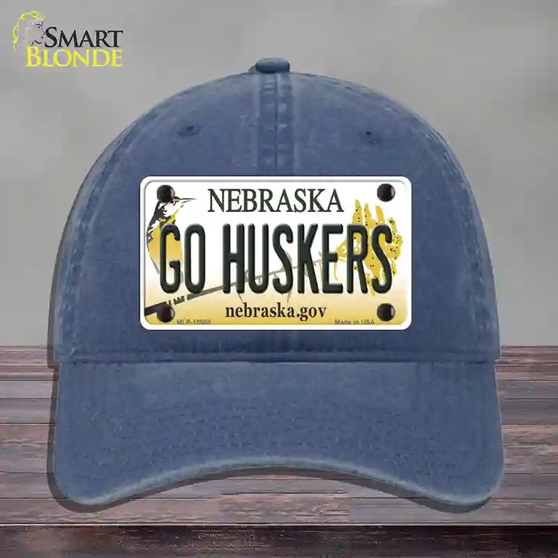 HAT11-MLP-10580 Go Huskers Nebraska Novelty License Plate Hat, Unconstructed Cotton - Navy