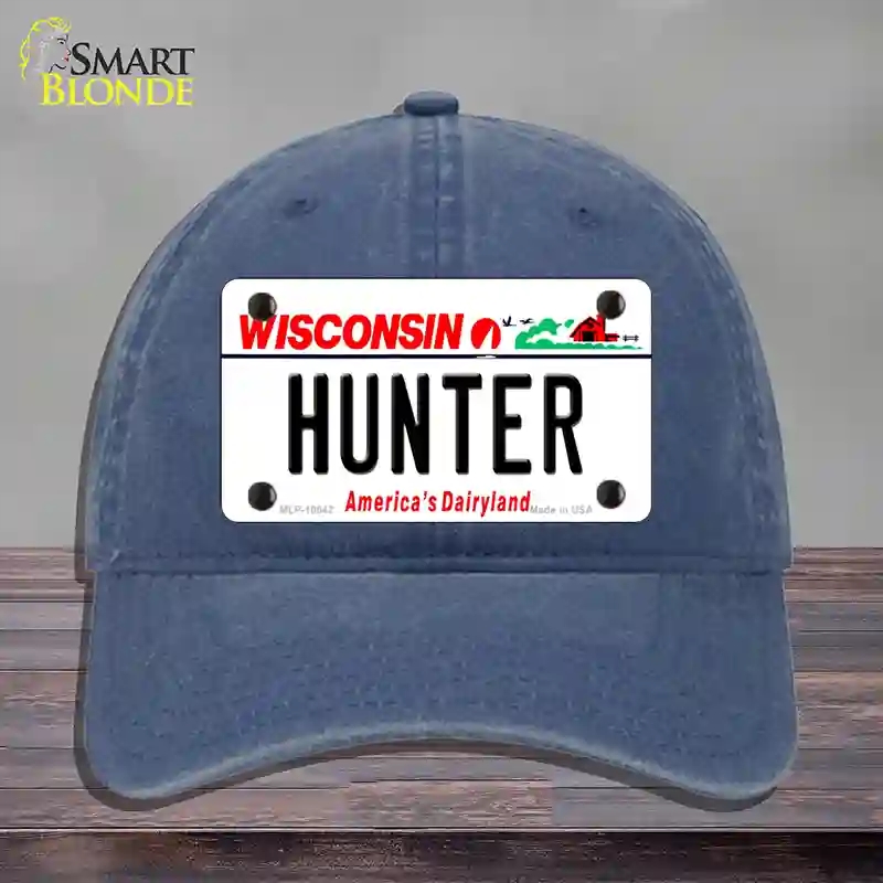 HAT11-MLP-10642 Hunter Wisconsin Novelty License Plate Hat, Unconstructed Cotton - Navy