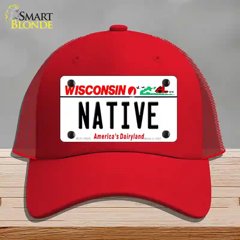 HAT17-MLP-10650 Native Wisconsin Novelty License Plate Hat, Mesh - Red