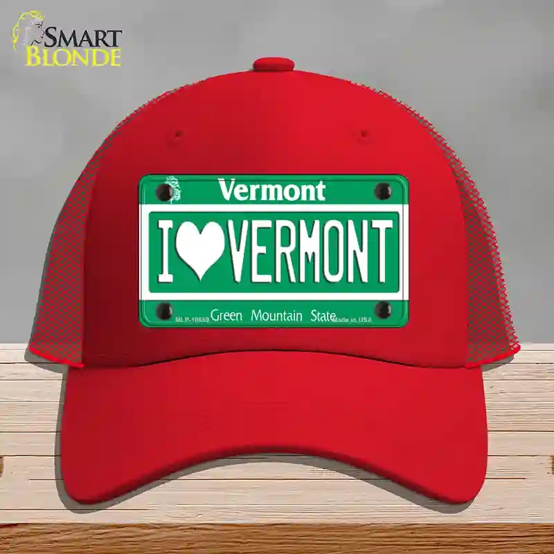 HAT17-MLP-10659 I Love Vermont Novelty License Plate Hat, Mesh - Red